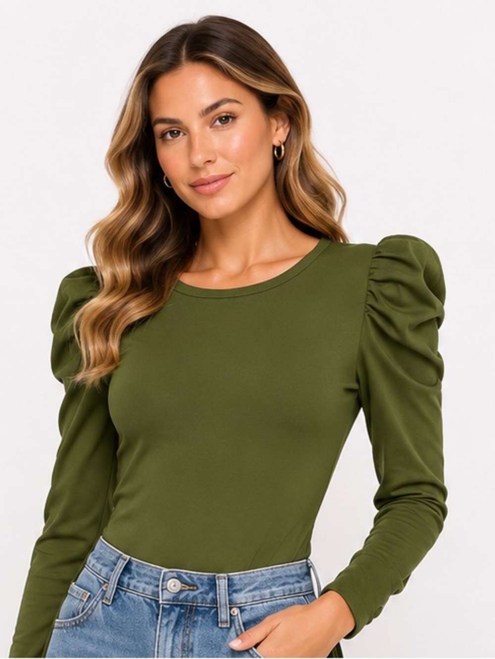 NWT BCBGMAXAZRIA Strong Shoulder Bodysuit with buttons olive color size XS